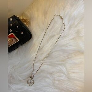 VINTAGE LOVE CZ CLEAR PENDANT WITH 18” long chain Necklace 925S/14KYG Overlay
